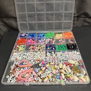 LOT Set of Multi-Color Plastic Pony Beads in Clear Box Organizer for Crafts 9”x9